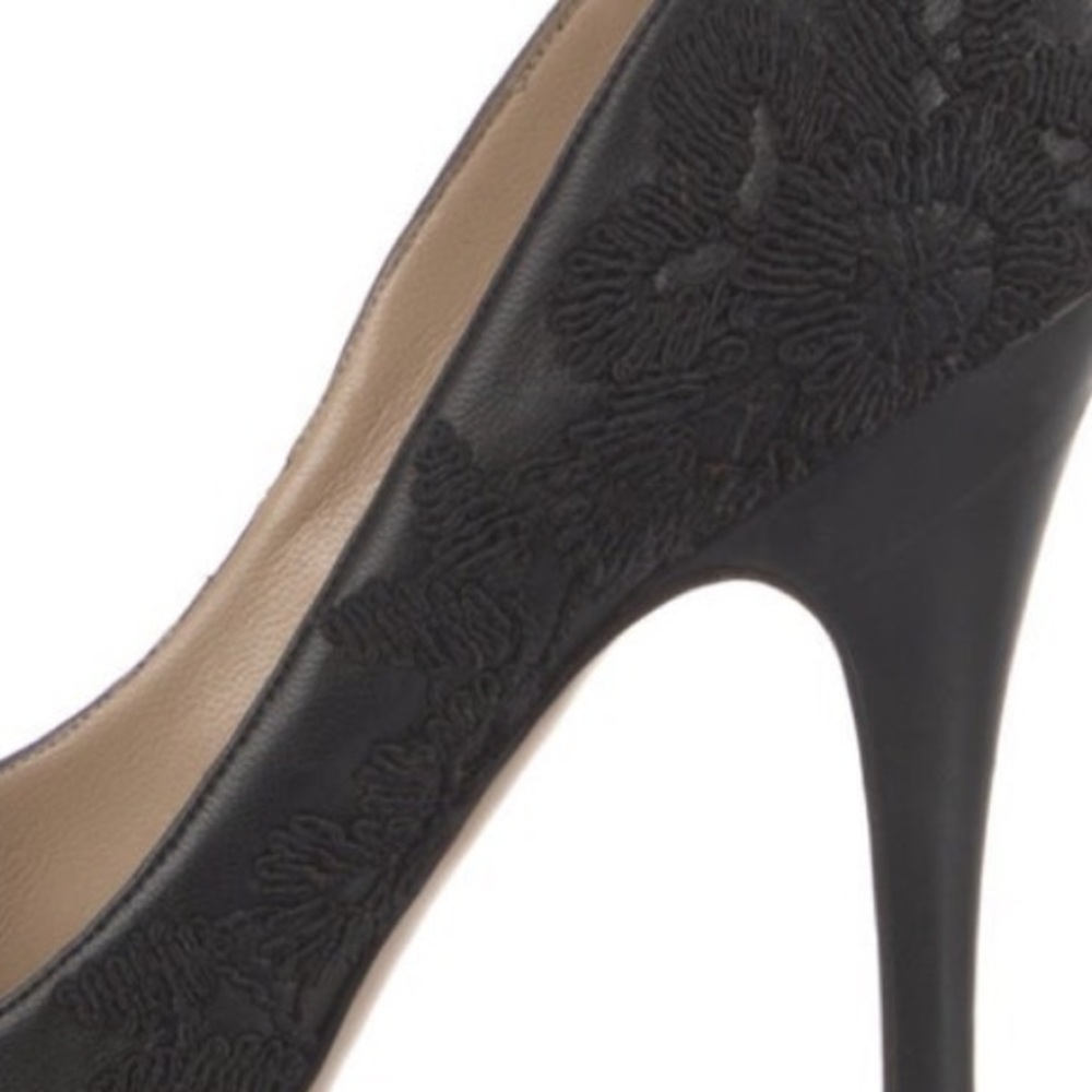 Valentino Elegant Embroidered Black Peep-Toe Stilettos - Picture 7 of 13